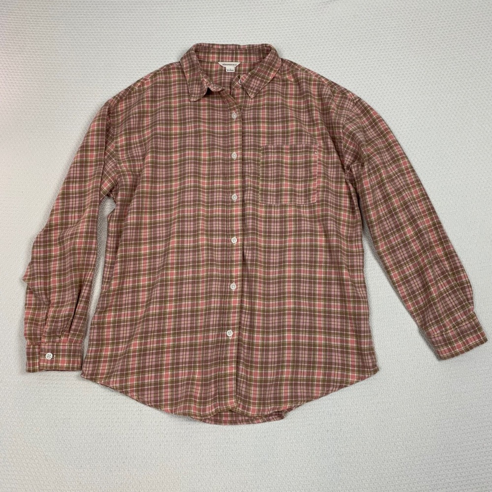Aeropostale Womens S Pink Brown Plaid Button Down Long Sleeve Shirt Top 8758